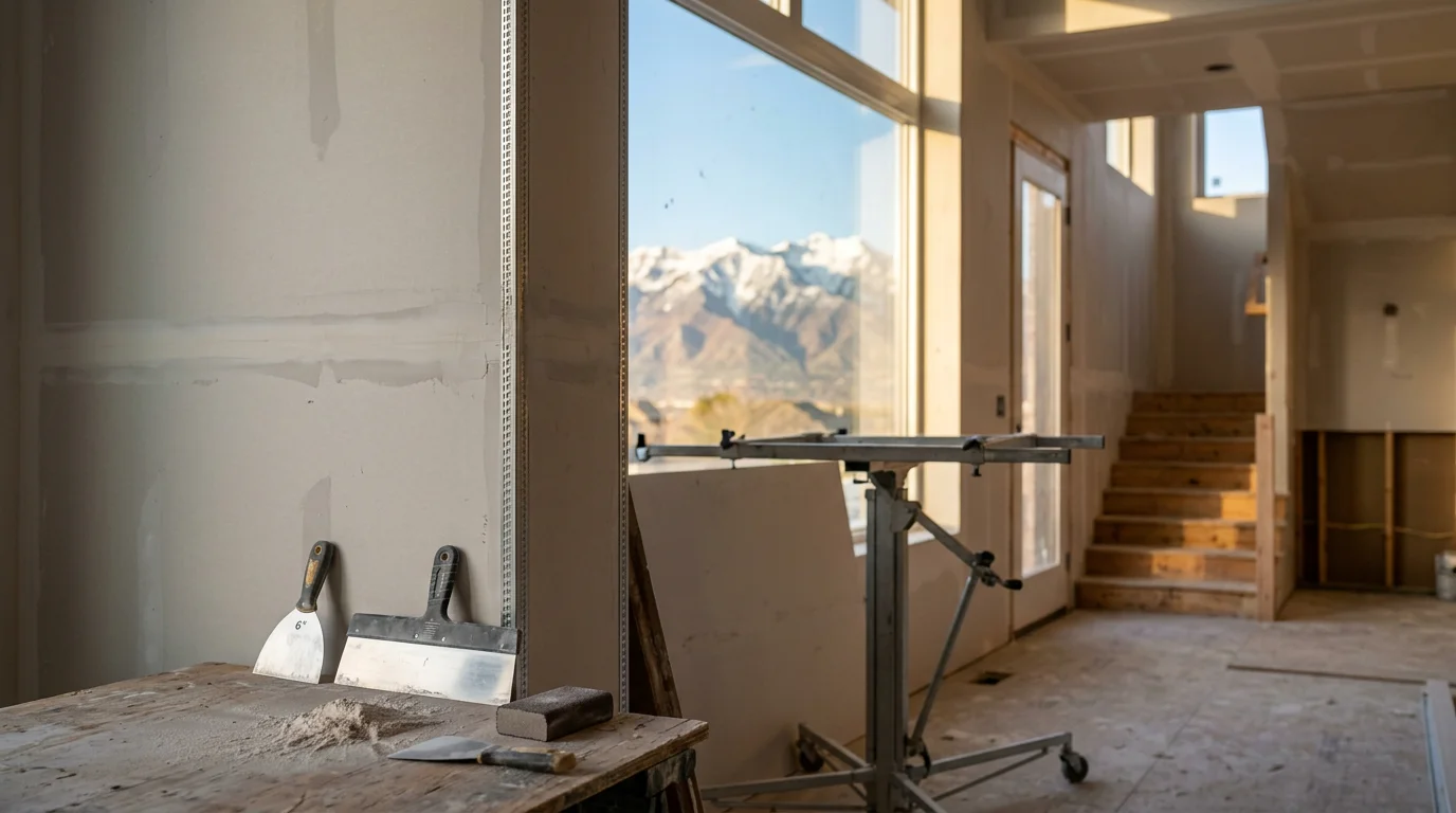 Interior framing and drywall installation in a residential home under construction