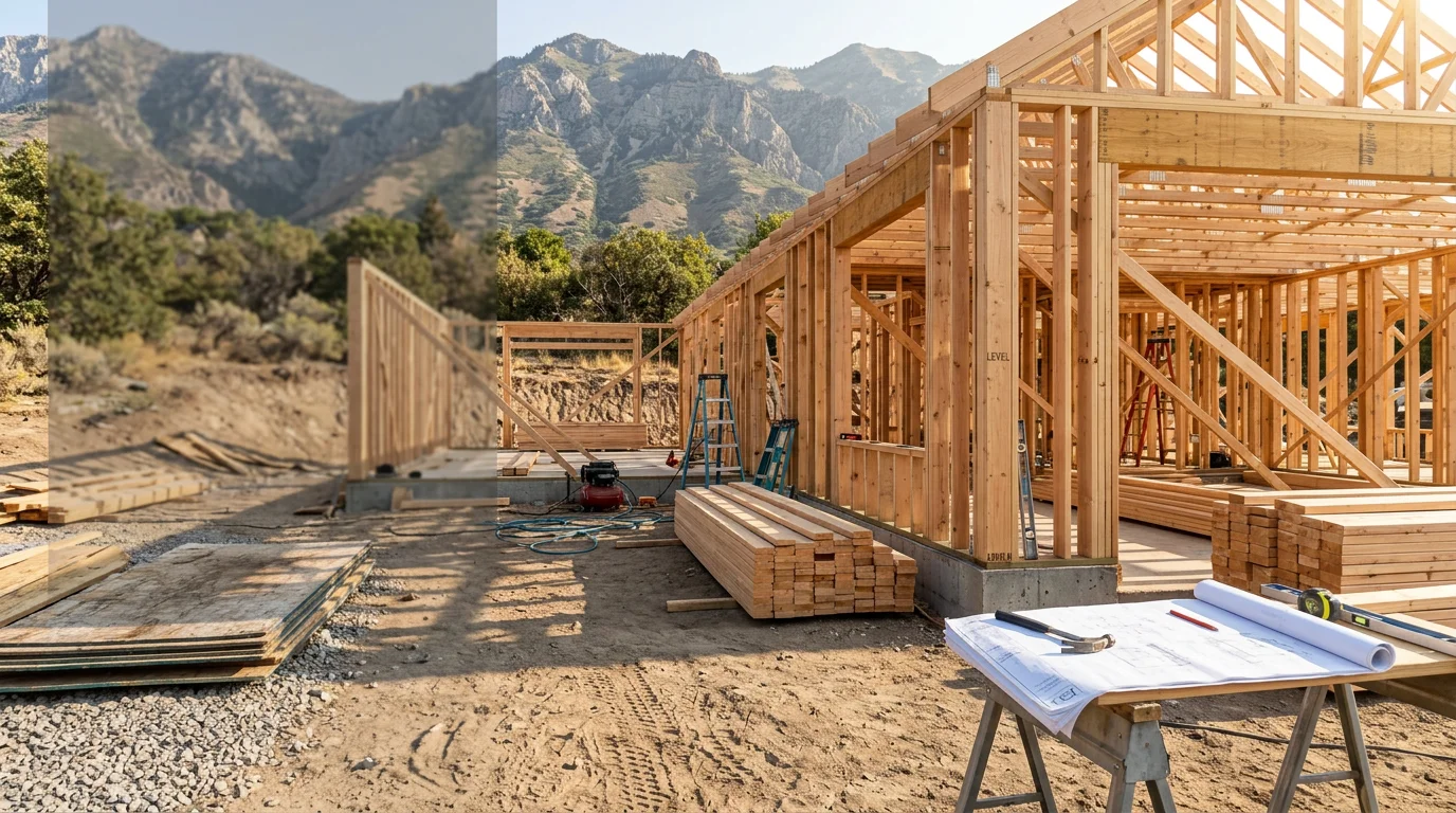 A newly constructed custom home on a foothill lot in Cottonwood Heights, Utah, with mountain views and finished exterior detail. The home sits within an established residential neighborhood near the Wasatch canyons.